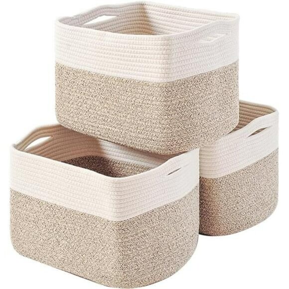 Woven Cotton Rope Storage Baskets Set of 3 Toy Book Baby Organizer Bin - Picture 7 of 7